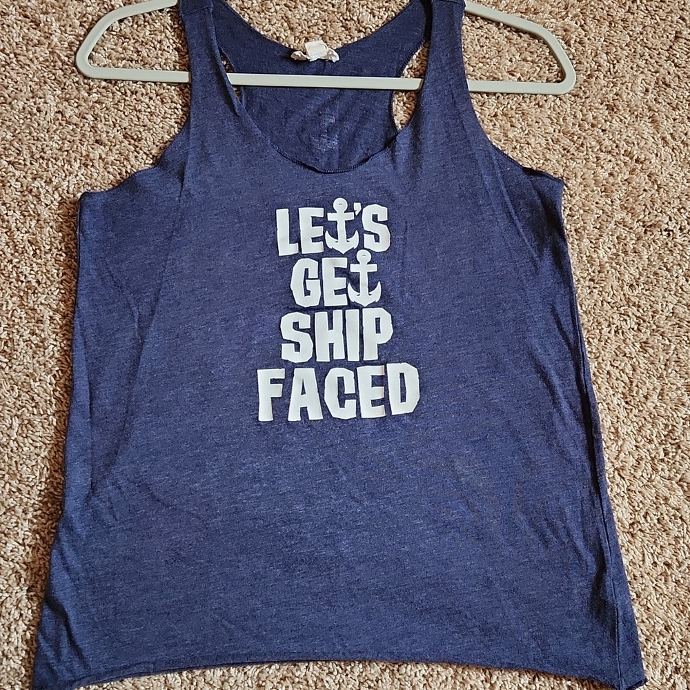 Zenana Outfitters Navy Tank Top with White Nautical Graphic